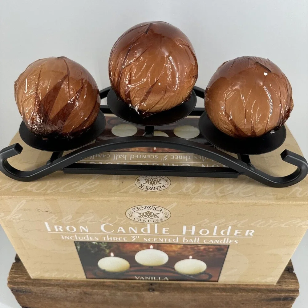 Iron‎ Candle Holder Renwick Candles w/3 Vanilla Scented Ball Candles 11